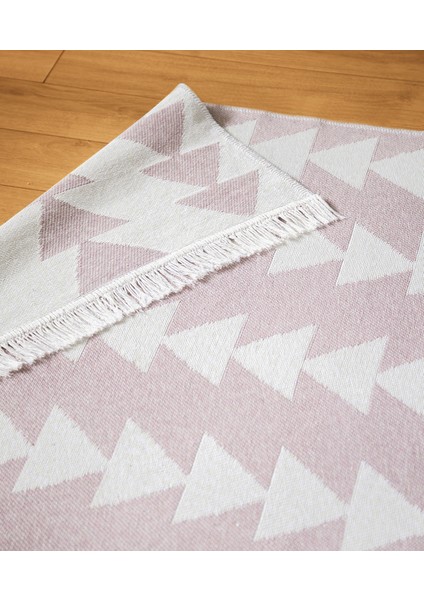 Duo Beyaz Pembe Çift Taraflı Yıkanabilir Dokuma Kilim 22994A