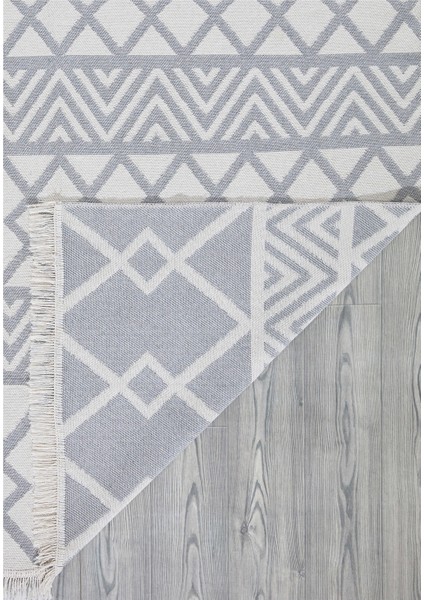 Duo Beyaz Gri Çift Taraflı Yıkanabilir Dokuma Kilim 22995A