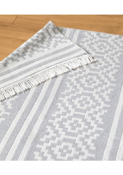 Duo Beyaz Gri Çift Taraflı Yıkanabilir Dokuma Kilim 22996A