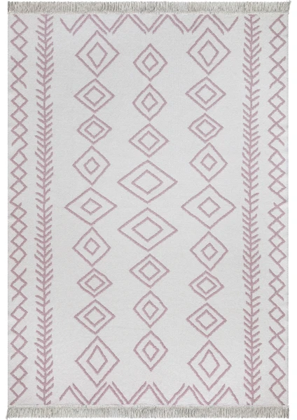 Duo Beyaz Pembe Çift Taraflı Yıkanabilir Dokuma Kilim 23000A