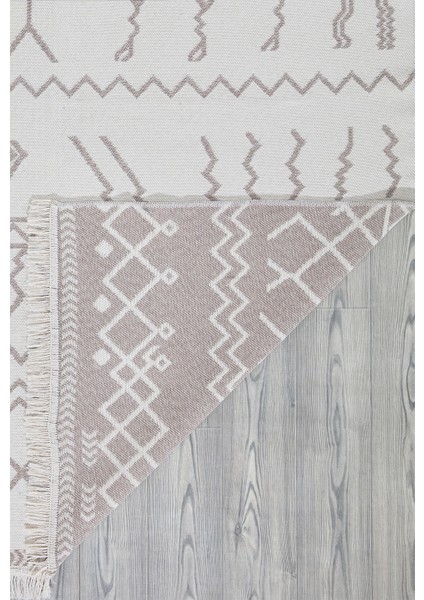 Duo Beyaz Bej Çift Taraflı Yıkanabilir Dokuma Kilim 23001A