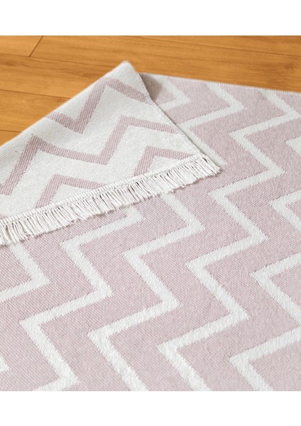 Duo Beyaz Pembe Çift Taraflı Yıkanabilir Dokuma Kilim 23002A