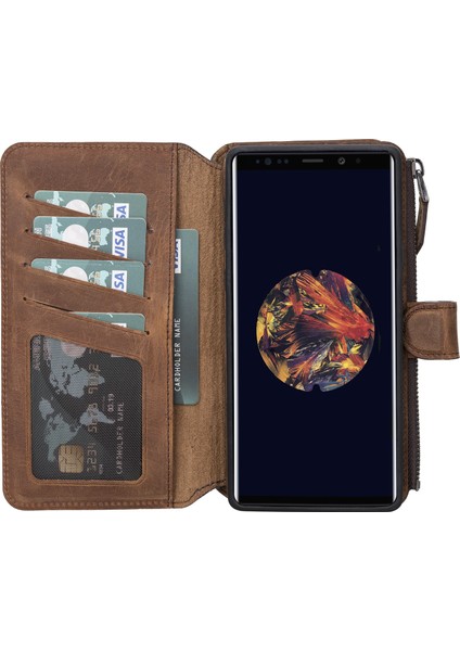 Samsung Galaxy Note 9 Antik Kahverengi Fermuarlı Deri Cüzdan Telefon Kılıfı fiyatları