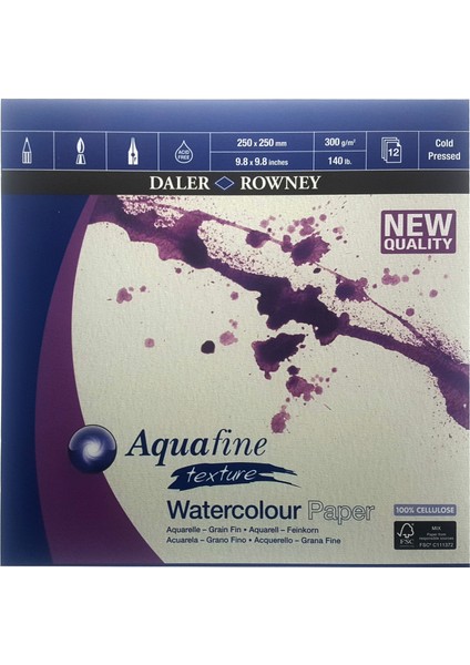 Daler Rowney Aquafine Texture Suluboya Defteri Blok Cold Pressed (Soğuk BASKI) 300 Gr. 25X25 Cm. 12 Yaprak