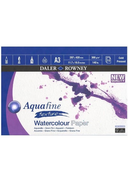 Daler Rowney Aquafine Texture Suluboya Defteri Blok Cold Pressed (Soğuk BASKI) 300 Gr. 29X42 Cm. 12 Yaprak