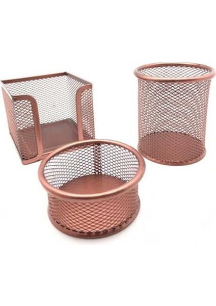 Perfore Metal Masaüstü Set Rose Gold 3'lü
