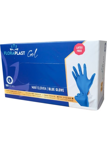 Glove S Beden Tpe/pe Poşet Mavi Elastik Eldiven 100 Adet