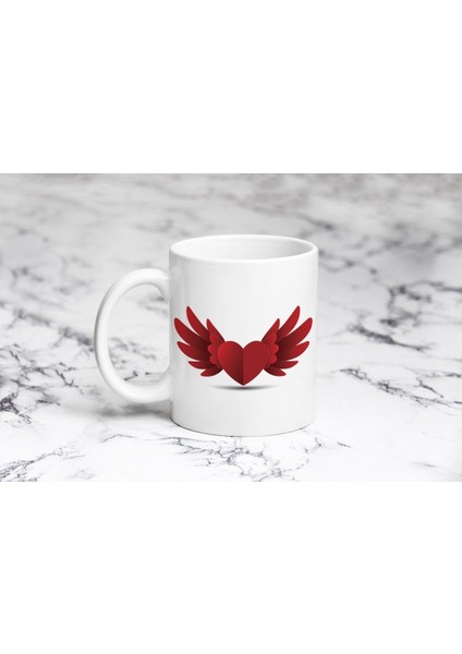 Kırmızı Kalp Melek Kupa Bardak