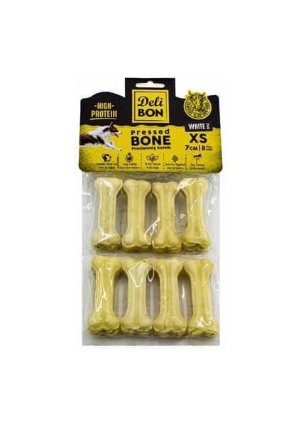 Deri Press Köpek Kemik 7cm Xs Boy 8li Paket Beyaz