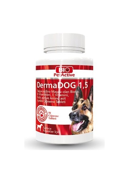 Pet Active Dermadog Orta Irk Köpekler Için Sarımsaklı Maya Tableti 50 Adet 75 gr