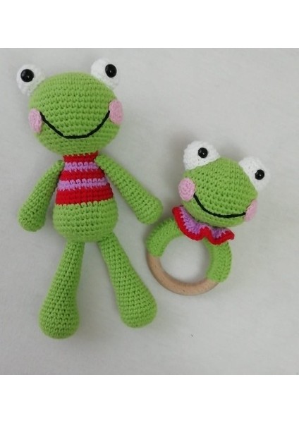 Sevimli Kurbağa ve Çıngırak Set Amigurumi Organik Oyuncak