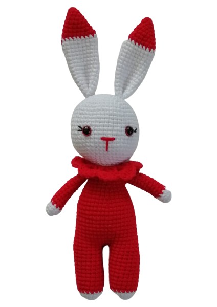 Kırmızı Miniş Tavşan Uyku Arkadaşı Amigurumi Organik Oyuncak