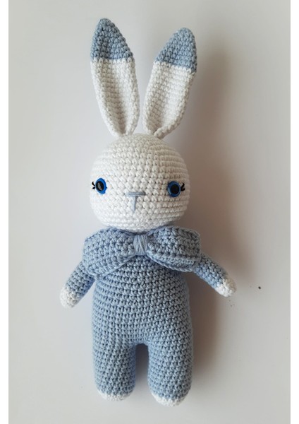 Mavi Miniş Tavşan Uyku Arkadaşı Amigurumi Organik Oyuncak