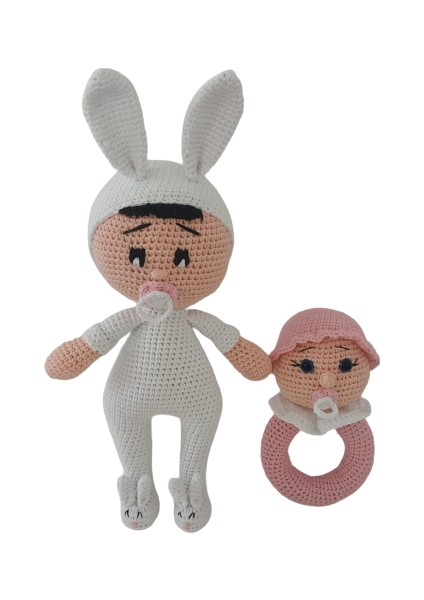 Emzikli Bebek Tavşan Seti Amigurumi Organik Oyuncak