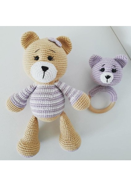 Ayıcık Boby ve Çıngırak Takımı Amigurumi Organik Oyuncak