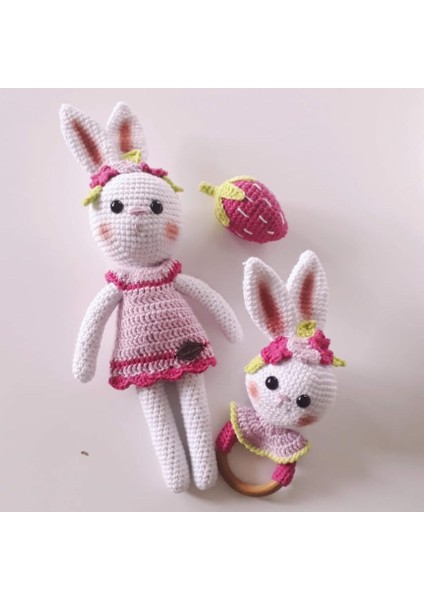 Şeker Tavşan Vikvik Çıngırak Amigurumi Organik Oyuncak