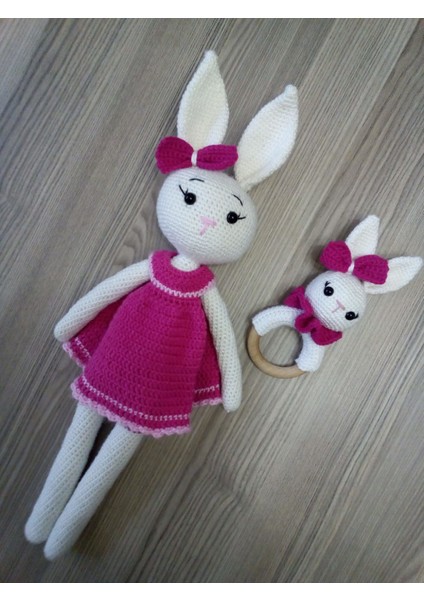 Tavşan Kız Uyku Arkadaşı ve Çıngırak Amigurumi Organik Oyuncak