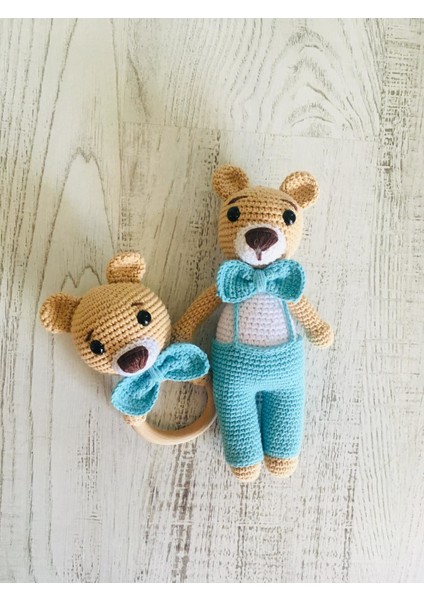 Oyuncak Park Zeze Ayıcık ve Çıngırak Takım Amigurumi Organik Oyuncak