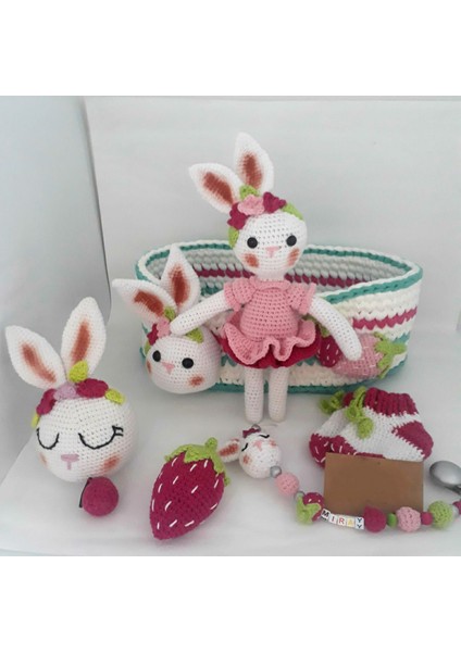 Yenidoğan Sevimli Tavşan Sepetli Takım Amigurumi Organik Oyuncak fiyatları