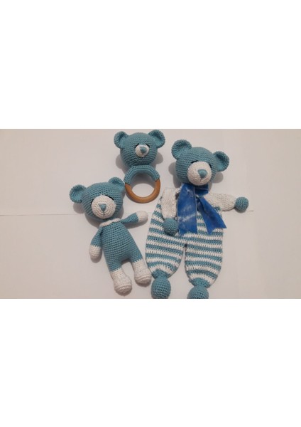 Ayıcıklı Uyku Arkadaşı ve Çıngırak Amigurumi Organik Oyuncak