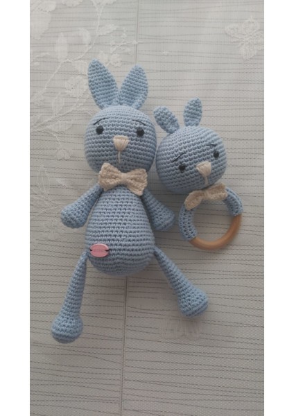 Sevimli Tavşan ve Çıngırak Amigurumi Organik Oyuncak