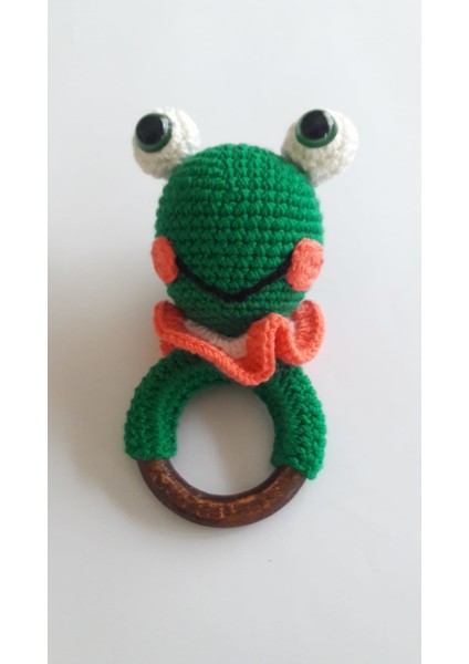 Kurbağa Çıngıraklı Diş Kaşıyıcı Amigurumi Organik Oyuncak