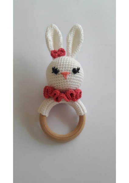 Tavşan Çıngıraklı Diş Kaşıyıcı Amigurumi Organik Oyuncak