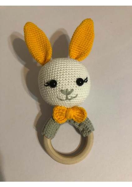 Sarı Kulaklı Tavşan Çıngırak Amigurumi Organik Oyuncak