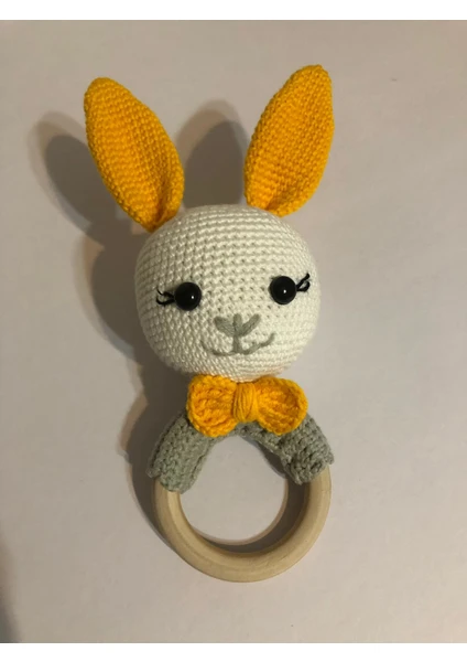 Oyuncak Park Sarı Kulaklı Tavşan Çıngırak Amigurumi Organik Oyuncak