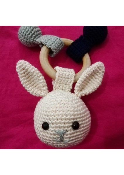 Halkalı Tavşan Çıngırak Amigurumi Organik Oyuncak