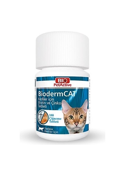 Bio Pet Active Pet Active Biodermcat Kediler Için Tüy Dökülme Önleyici Biotin ve Çinko Tableti 30 gr