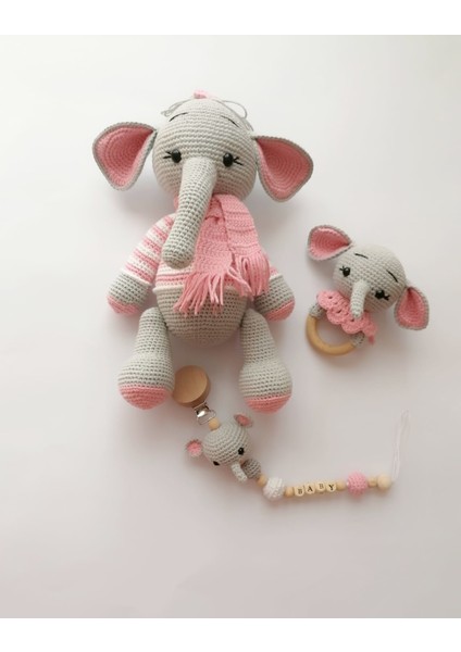 Sevimli Fil Yeni Doğan Seti Amigurumi Organik Oyuncak