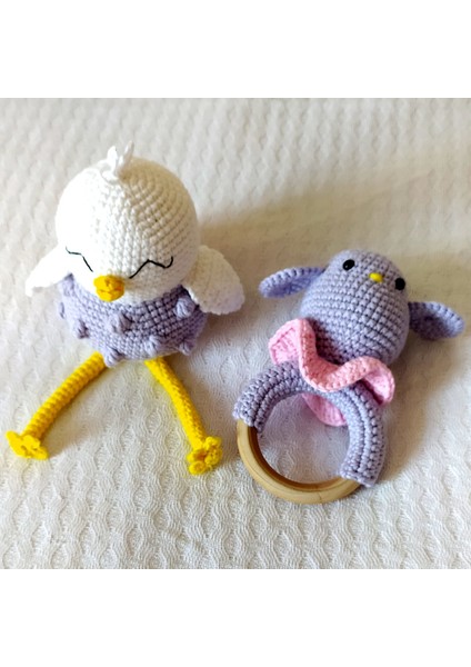 Sevimli Kuş ve Çıngırak Amigurumi Organik Oyuncak