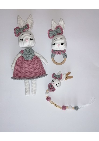 Süslü Tavşan Yeni Doğan Seti Amigurumi Organik Oyuncak modelleri