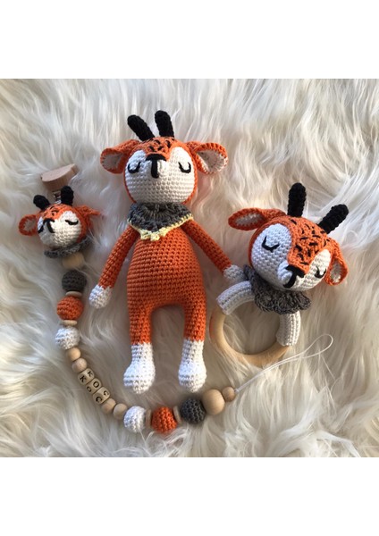 Şık Geyik Takımı Yeni Doğan Seti Amigurumi Organik Oyuncak