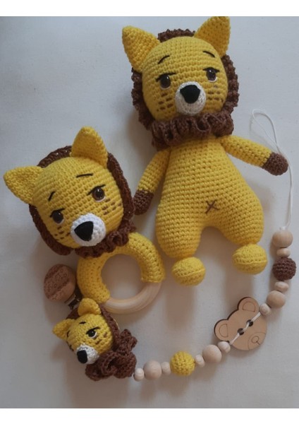 Aslan Kral Uyku Arkadaşı Seti Amigurumi Organik Oyuncak