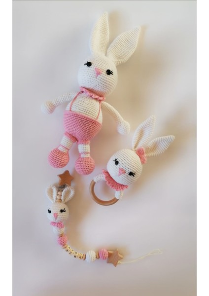 Yeni Doğan Uzun Kulak Tavşan Seti Amigurumi Organik Oyuncak