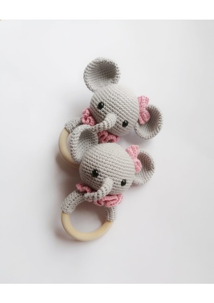 Sevimli Fil Çıngırak Amigurumi Organik Oyuncak