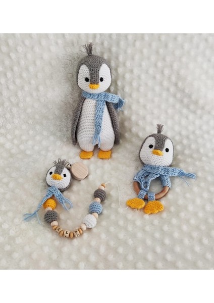 Penguen Yeni Doğan Takımı Amigurumi Organik Oyuncak