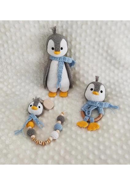 Oyuncak Park Penguen Yeni Doğan Takımı Amigurumi Organik Oyuncak