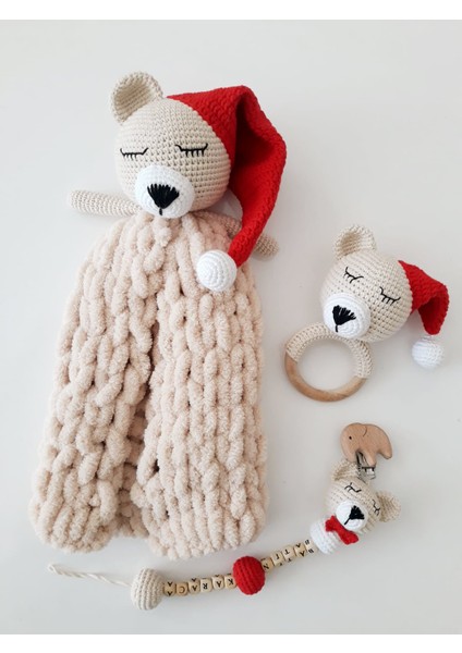 Sevimli Uykucu Ayıcık Yeni Doğan Seti Amigurumi Organik Oyuncak