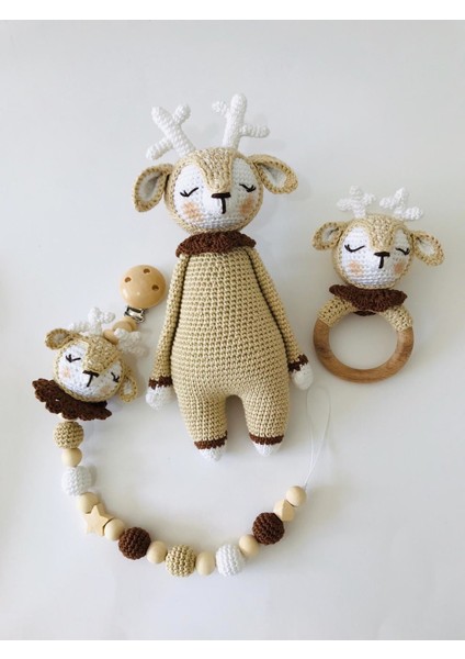 Yeni Doğan Uykucu Geyik Seti Amigurumi Organik Oyuncak