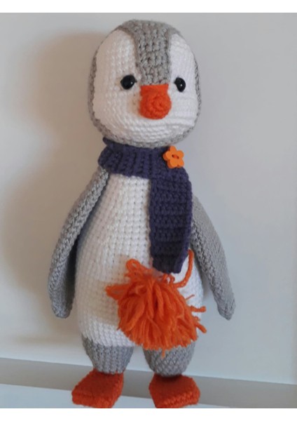 Çıngıraklı Penguen Uyku Arkadaşı Amigurumi Organik Oyuncak