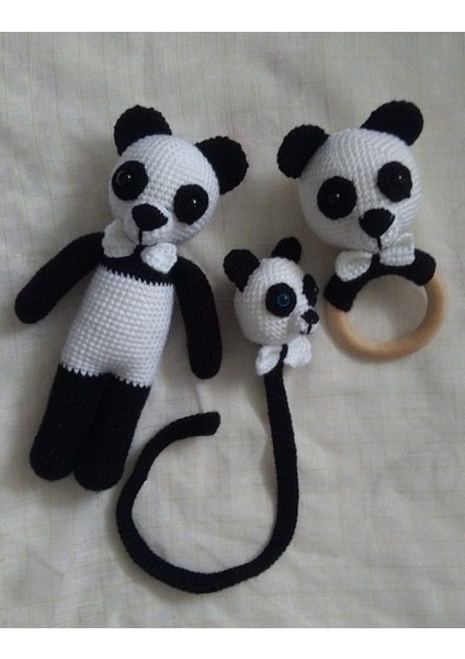 Sevimli Panda Yeni Doğan Seti Amigurumi Organik Oyuncak
