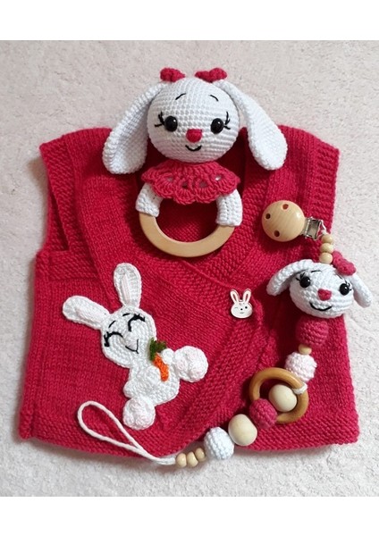 Yeni Doğan Sevimli Tavşan Seti Amigurumi Organik Oyuncak