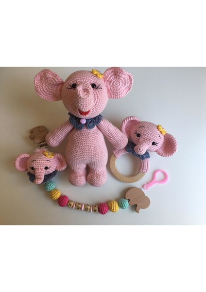 Şirin Fil Yeni Doğan Takımı Amigurumi Organik Oyuncak