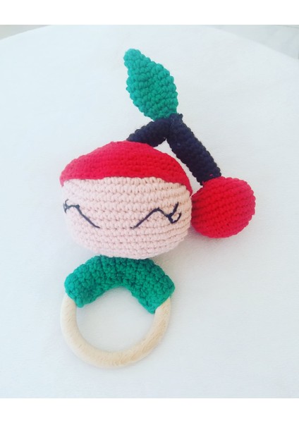 Kiraz Kız Uyku Arkadaşı ve Çıngırak Amigurumi Organik Oyuncak