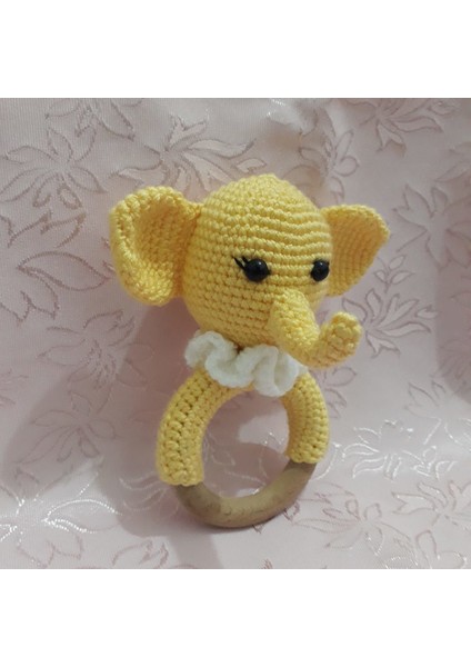 Sarı Fil Diş Kaşıyıcı Çıngırak Amigurumi Organik Oyuncak