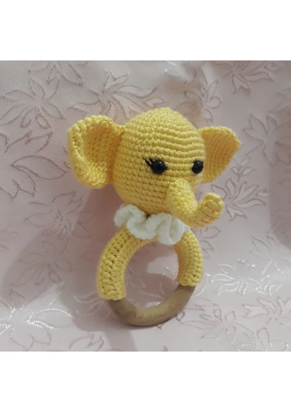 Oyuncak Park Sarı Fil Diş Kaşıyıcı Çıngırak Amigurumi Organik Oyuncak