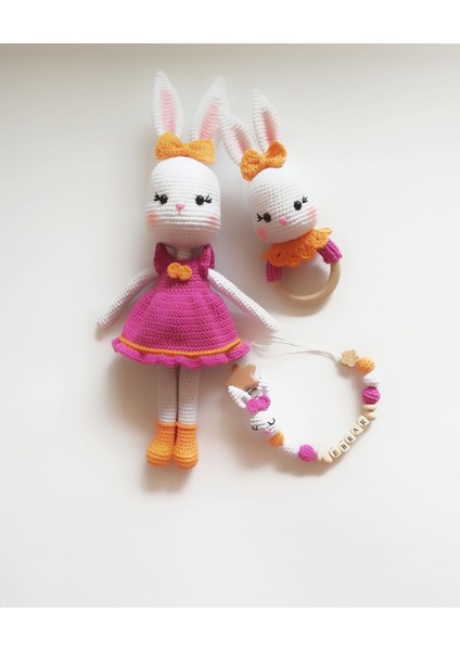Bayan Tavşan Yenidoğan Seti Amigurumi Organik Oyuncak fiyatları